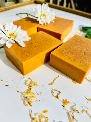 Yellow orange bar soap turmeric and organic seamoss square bar